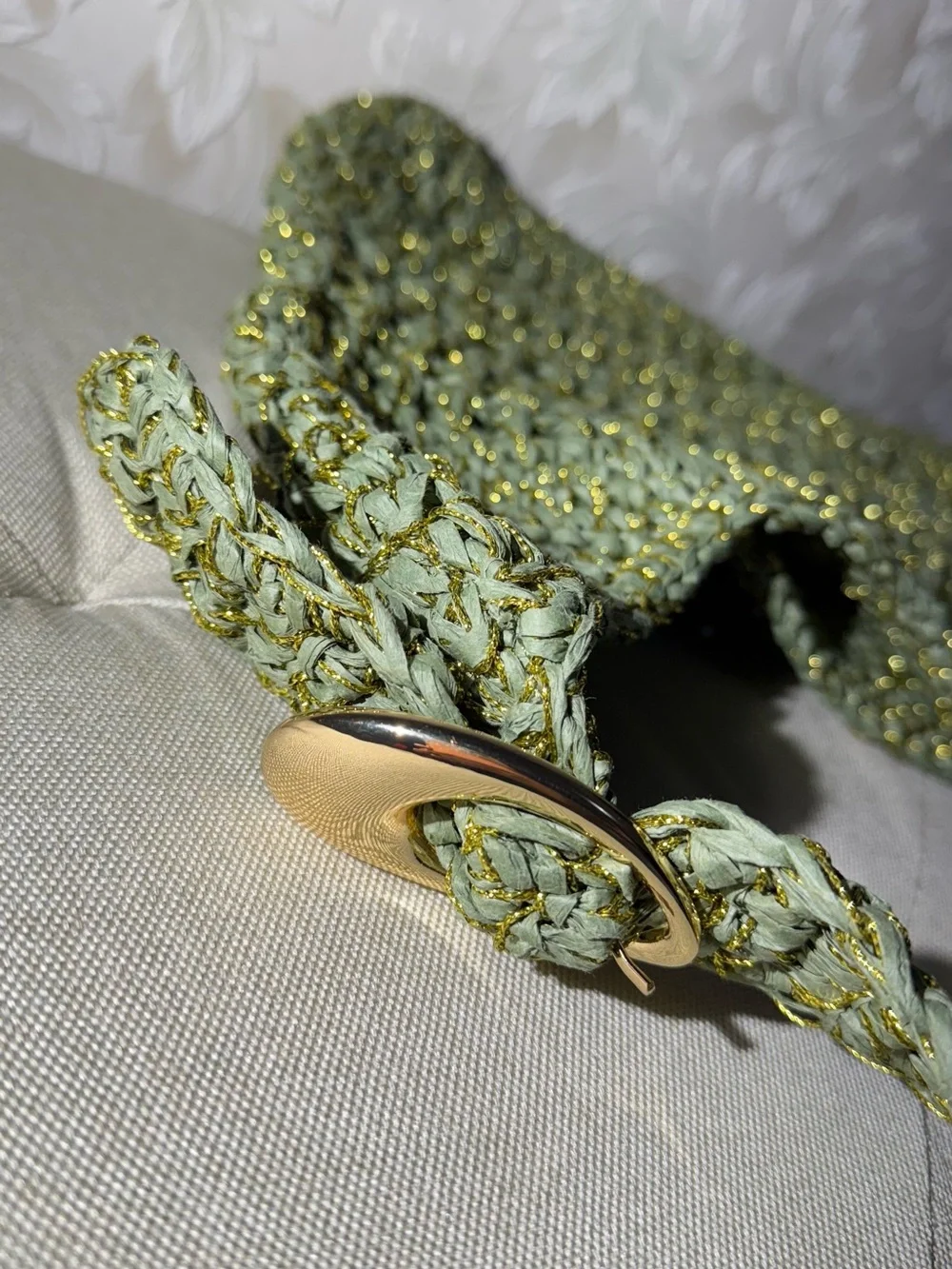 Anthropologie Nikki Raffia Buckle Bag Woven Olive Green Crochet Shoulder Bag - Picture 6 of 10